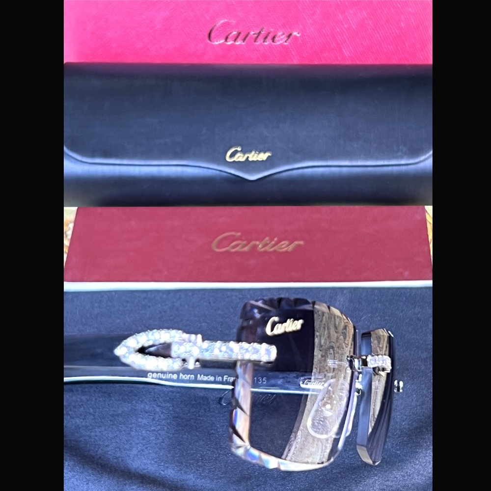 Cartier C -Décor Iced Out Black Buffalo with Black Smoked Diamond Cut Lenses